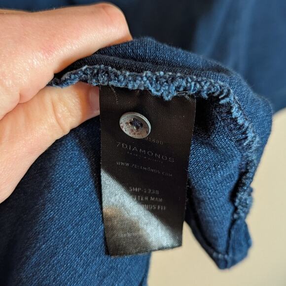 7 Diamonds Blue Polo Button Up Shirt Mens Large Stretch - Picture 5 of 9